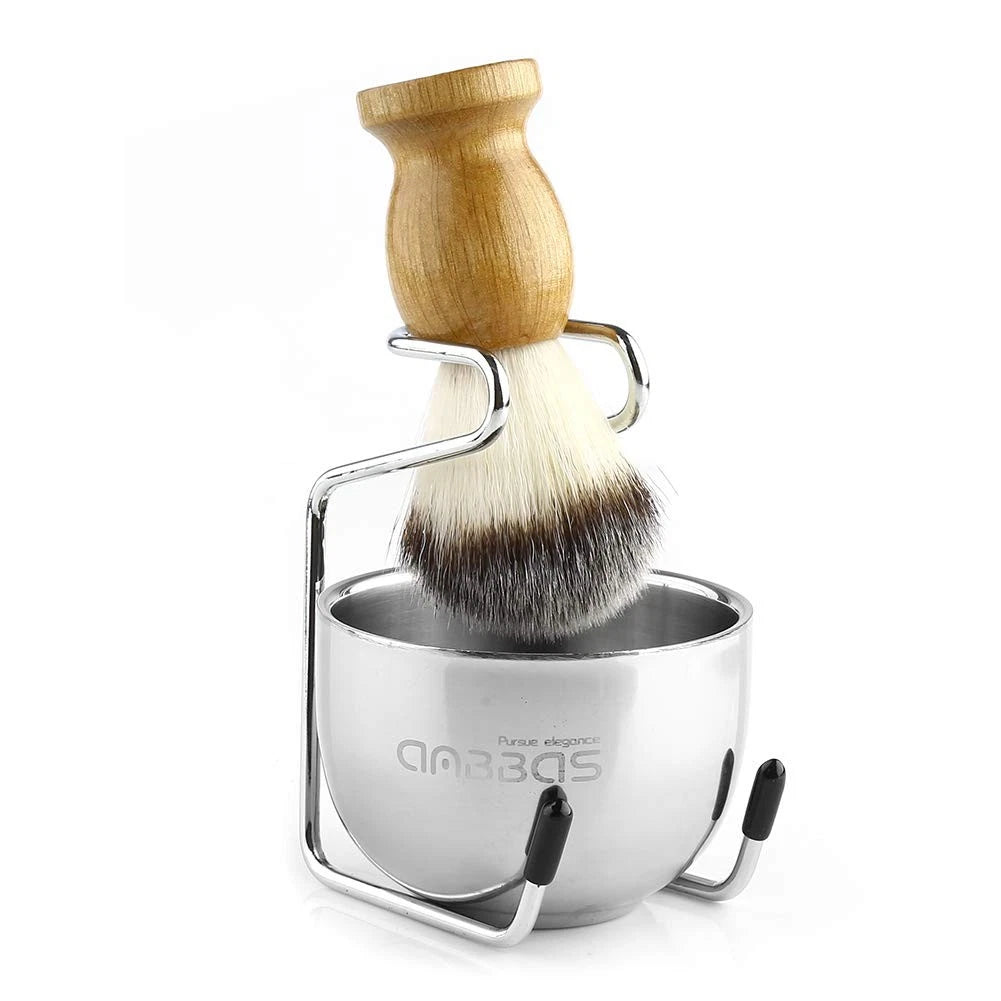 Anbbas Shaving Brush Synthetic Badger Hair Wood Handle,Stainless Steel Beech