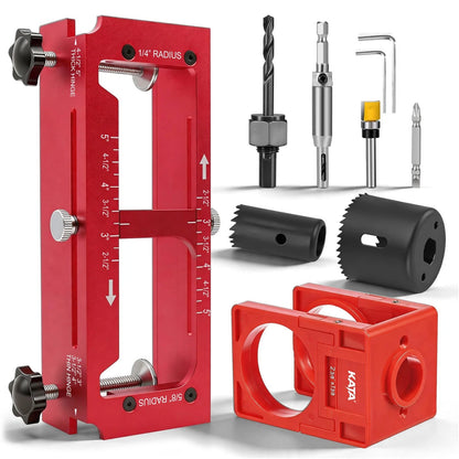 KATA Door Hinge Mortise Jig & Lock Installation Kit for 2.5"–5" Red
