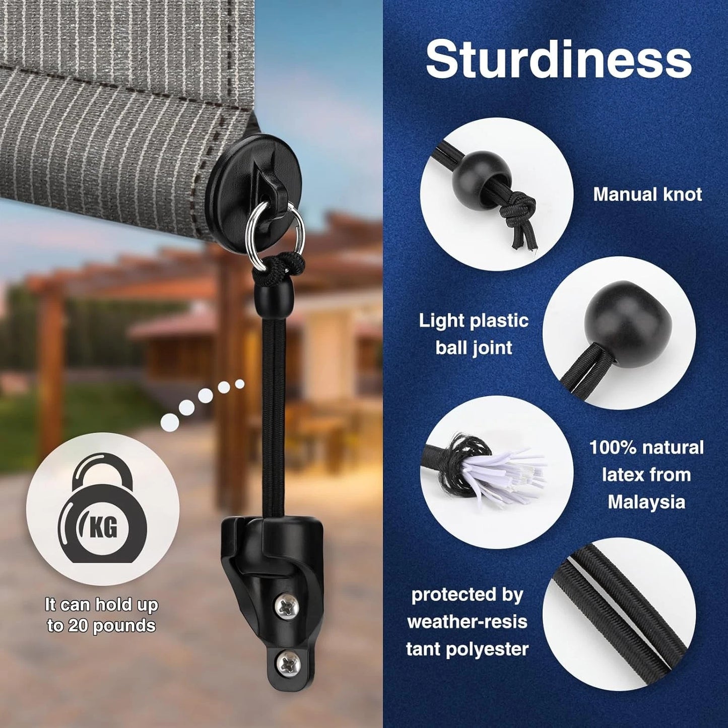 Sun Shade Parts End Cap with Ring,Weather Resistance,for 2Pair, Black