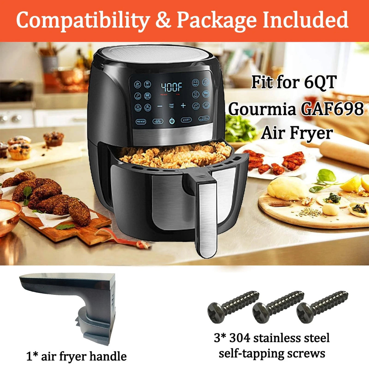 Rhsaae Air Fryer Replacement Handle for Gourmia GAF698 6QT M, Black