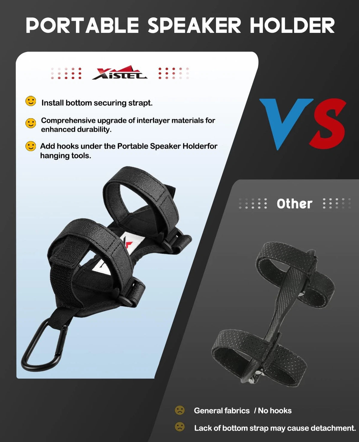 Xislet Speaker Holder for Bike with Carabiner, Adjustable Golf Cart Black