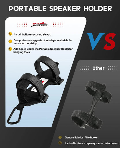Xislet Speaker Holder for Bike with Carabiner, Adjustable Golf Cart Black