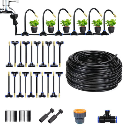 Garden Watering System, Greenhouse Mist Drip Irrigation 65FT, Black & Gold