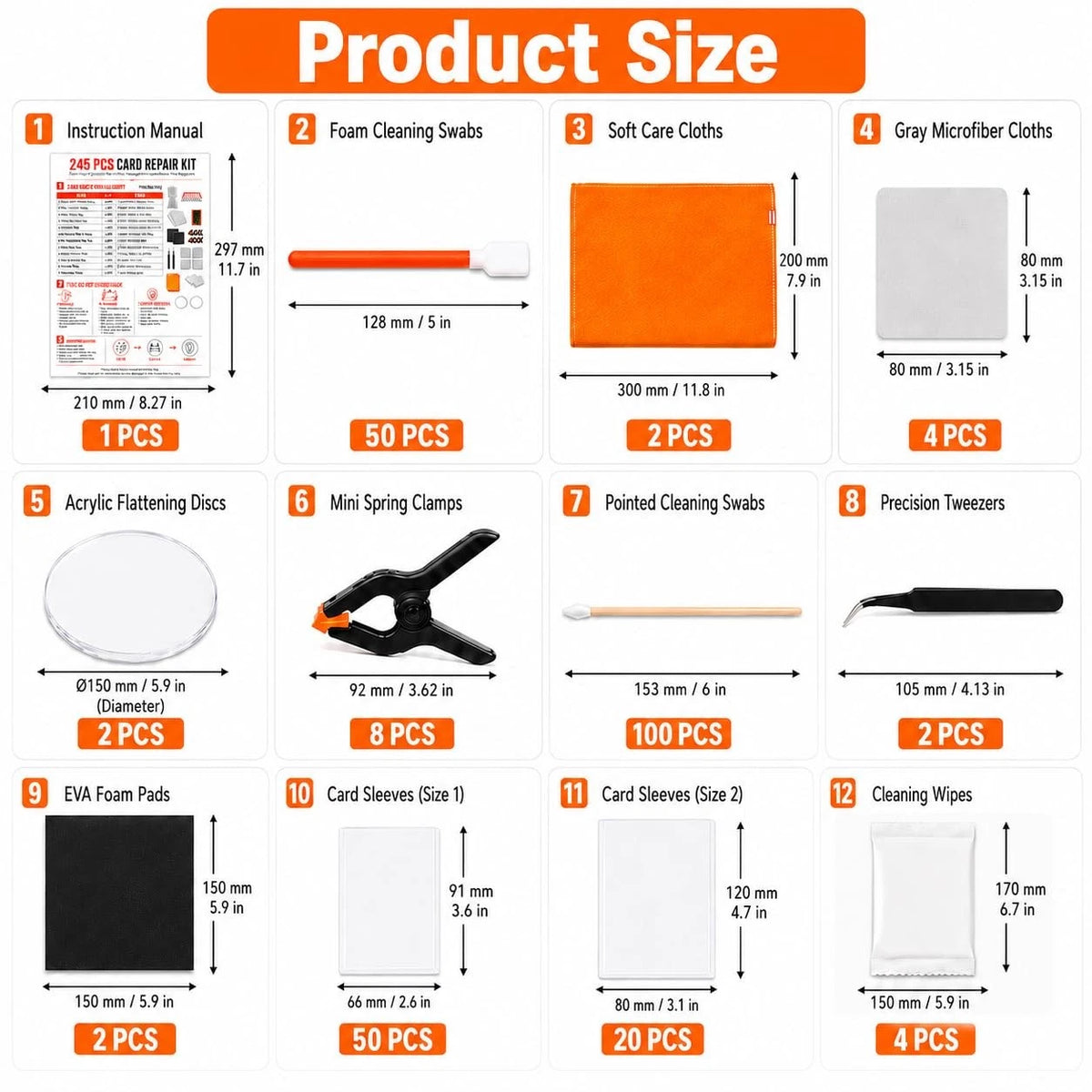 Nopesvt 245 PCS Trading Card Cleaning Kit,Sports Care Flattening Medium