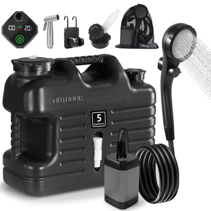 Portable Camping Shower with 5 Gallon Water Jug, 6000mAh 5 Gallon, Black