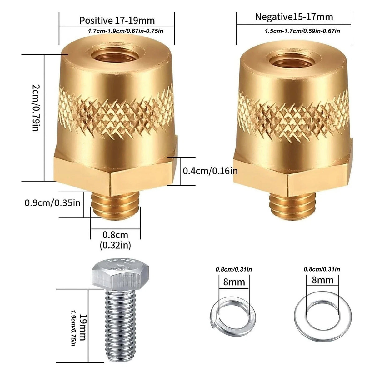 Positive Negative Battery Terminal Extenders Kit 2PCS Brass Connectors Car Auto