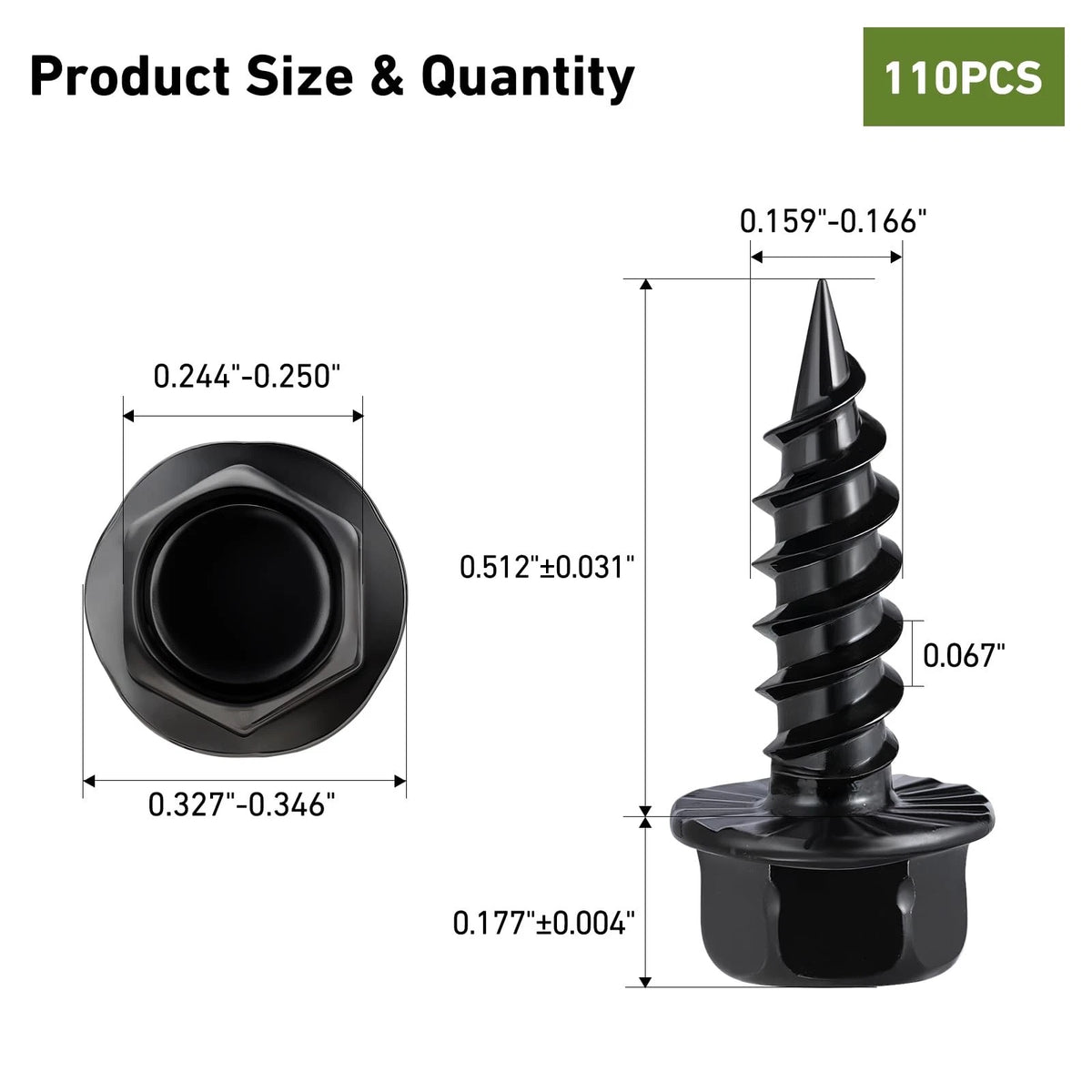 SVLING #8 x 1/2" Self Tapping Gutter Screws, 110PCS 410 #8x1/2", 410SS Black