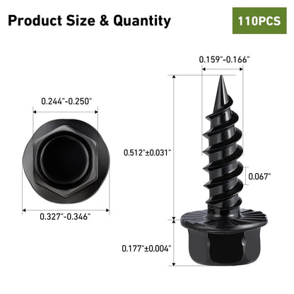 SVLING #8 x 1/2" Self Tapping Gutter Screws, 110PCS 410 #8x1/2", 410SS Black