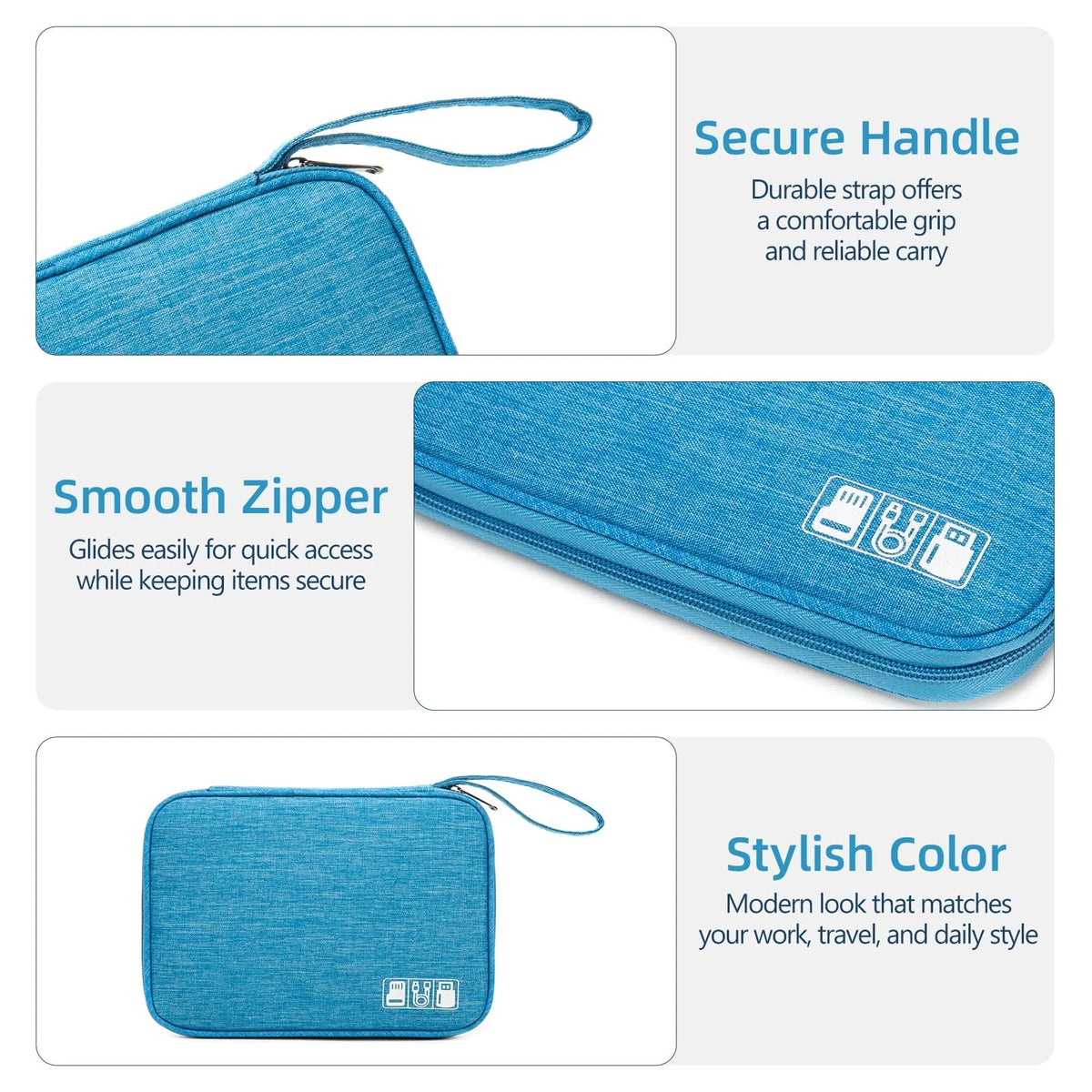 ZBEZBE Electronics Organizer Travel 9.45" L x 6.69" W x 1.18" H, sky blue