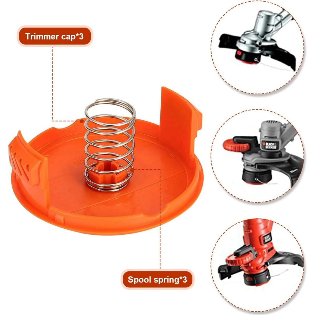 3PCS Replacement Spool Cap & Spring For Black & Decker LST201 LST220 LST300