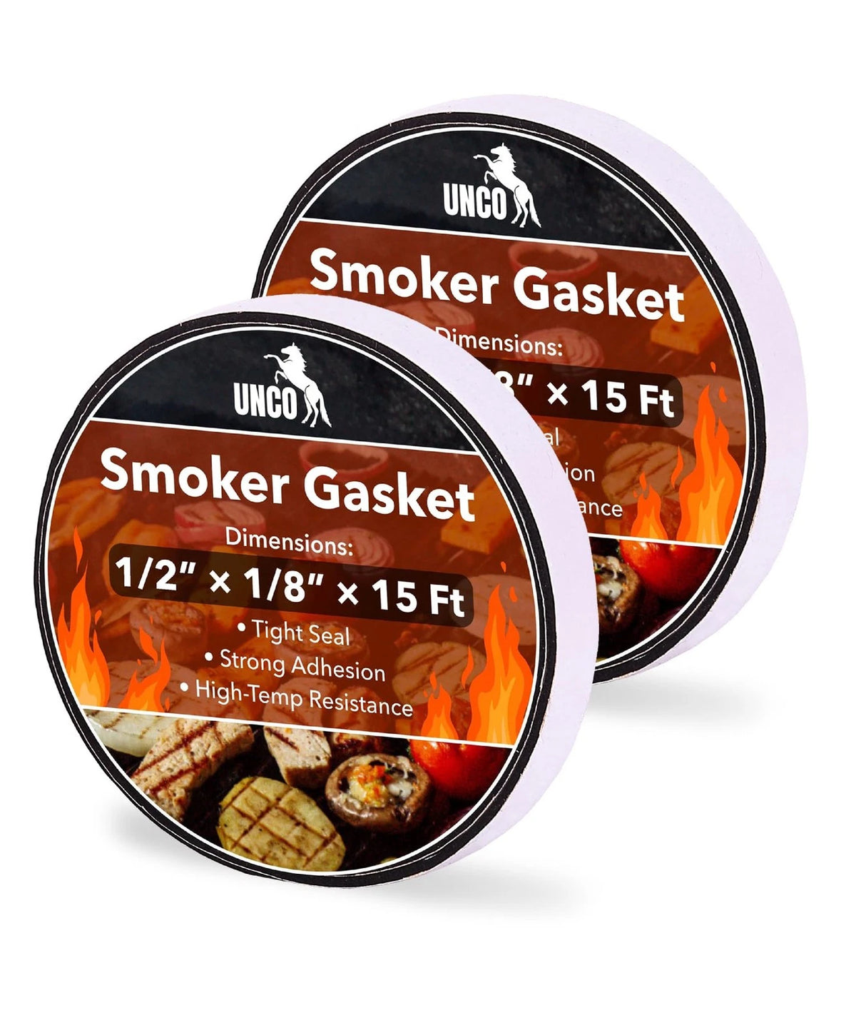 UNCO Smoker Gasket, 2 Pack, 15 ft, 1/2" x 1/2"x1/8" 15 Ft, 2 Black
