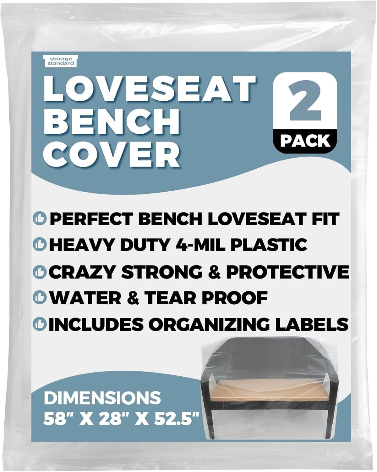 2-Pack Patio Loveseat Bench Cover - Reusable & Heavy-Duty Clear Plastic...