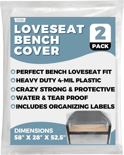 2-Pack Patio Loveseat Bench Cover - Reusable & Heavy-Duty Clear Plastic...