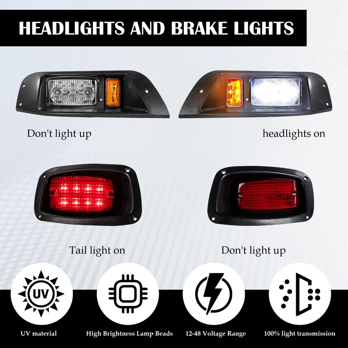 VPAHub EZGO TXT 1996-2013 LED Adjustable Light Kit 48V, 2 Black/Amber/Clear