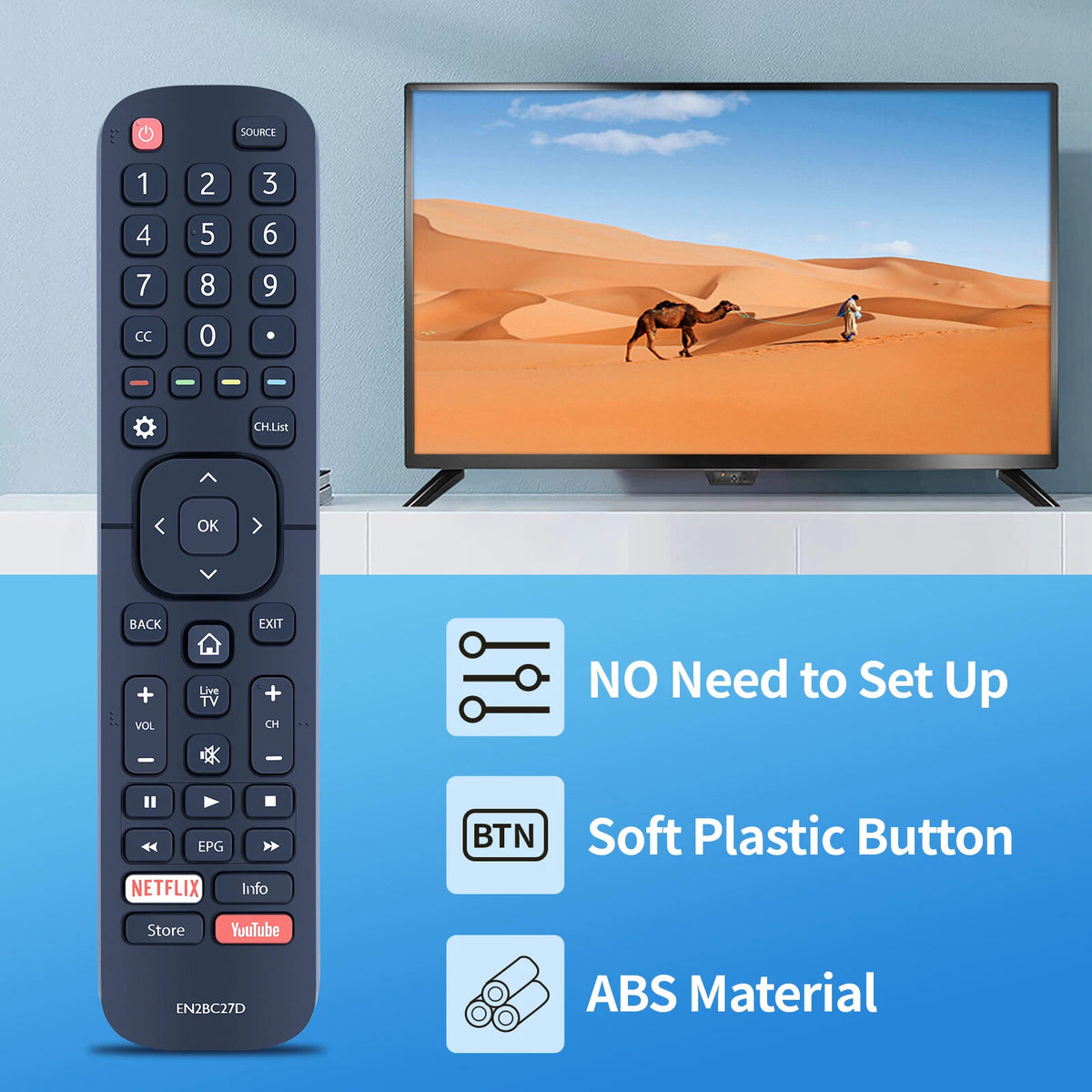 EN2BC27D For Dévant LCD LED TV With NETFLIX YouTube Remote Control