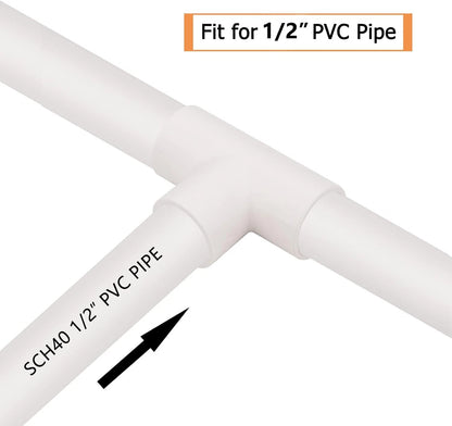 20 Pack 3 Way 1/2 Inch Tee PVC Fittings, 1/2inch SCH 40 1/2Inch, White