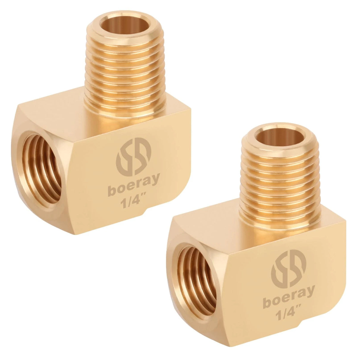 Boeray 2pcs 1/4” Brass Fittings 90 Degree Barstock 1/4 NPT 2 Pack, Gold