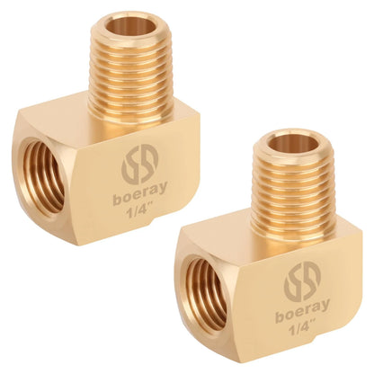 Boeray 2pcs 1/4” Brass Fittings 90 Degree Barstock 1/4 NPT 2 Pack, Gold
