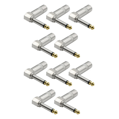 10PCS 1/4 TS Right Angle Mono Phone Plug For Universal 6.35mm Compatibility