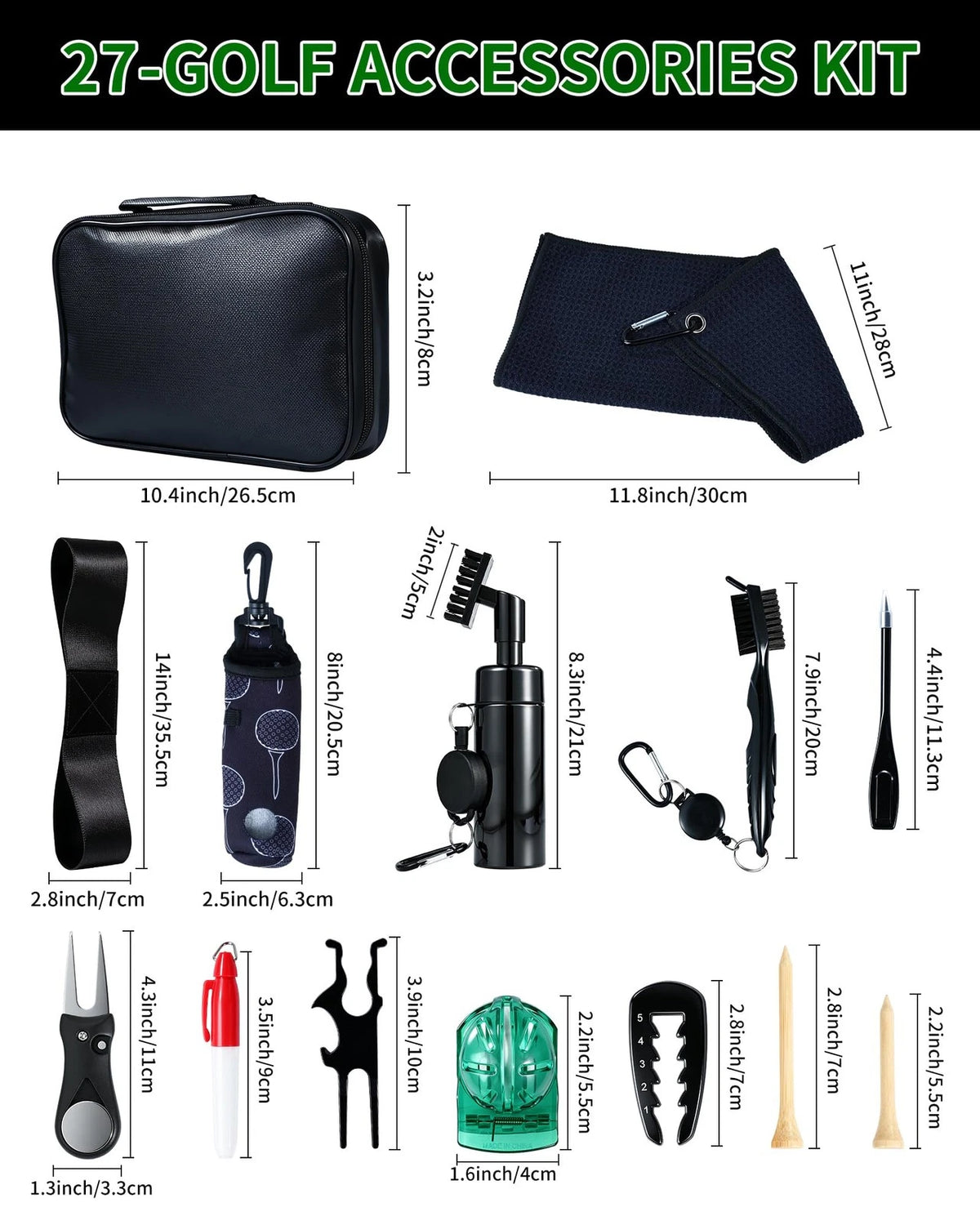 AOFUXTI Golf Accessories Set, 27-Piece Essentials Kit, Portable Kit
