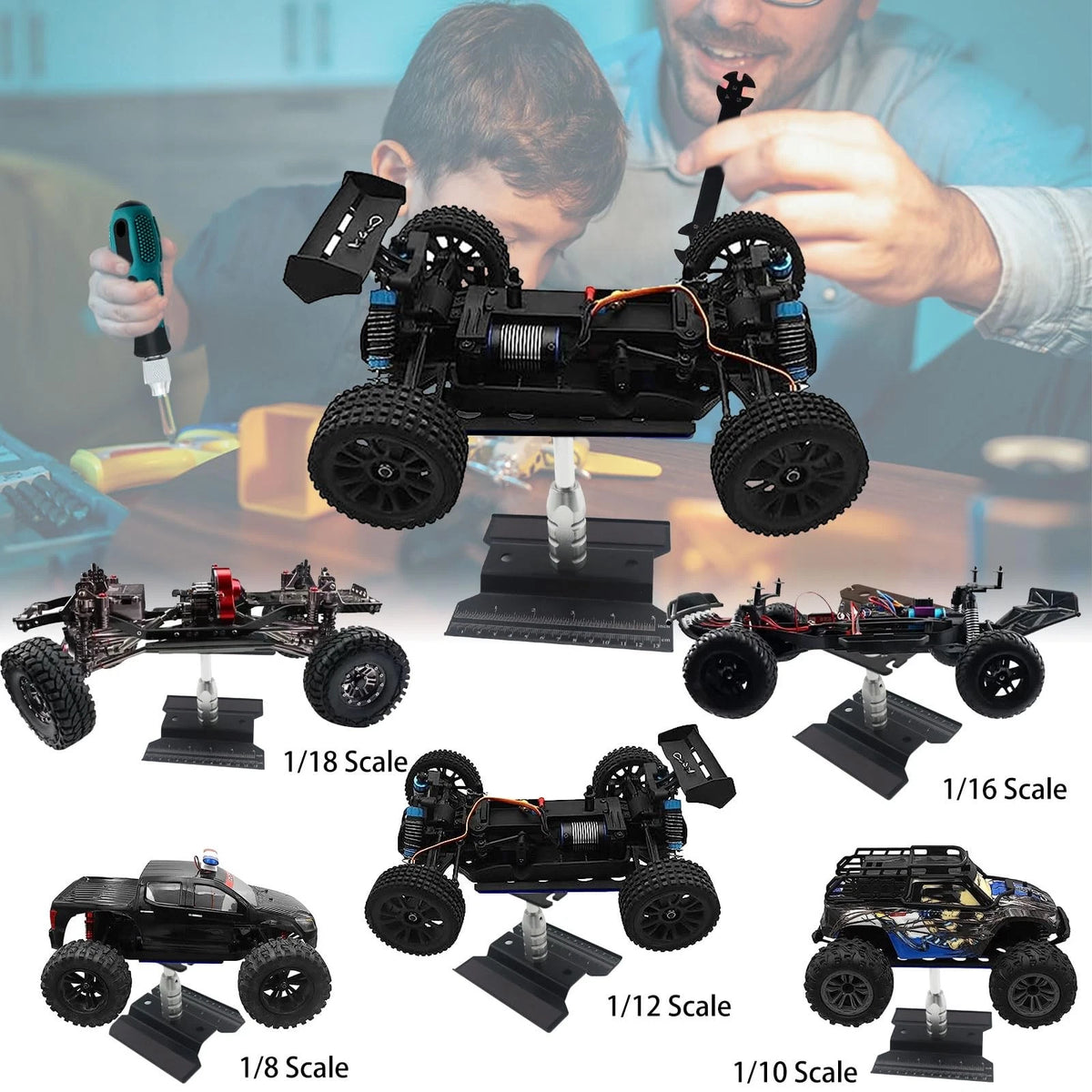 RC Car Stand Repair 360 Degree Rotation Lift or Lower for Black