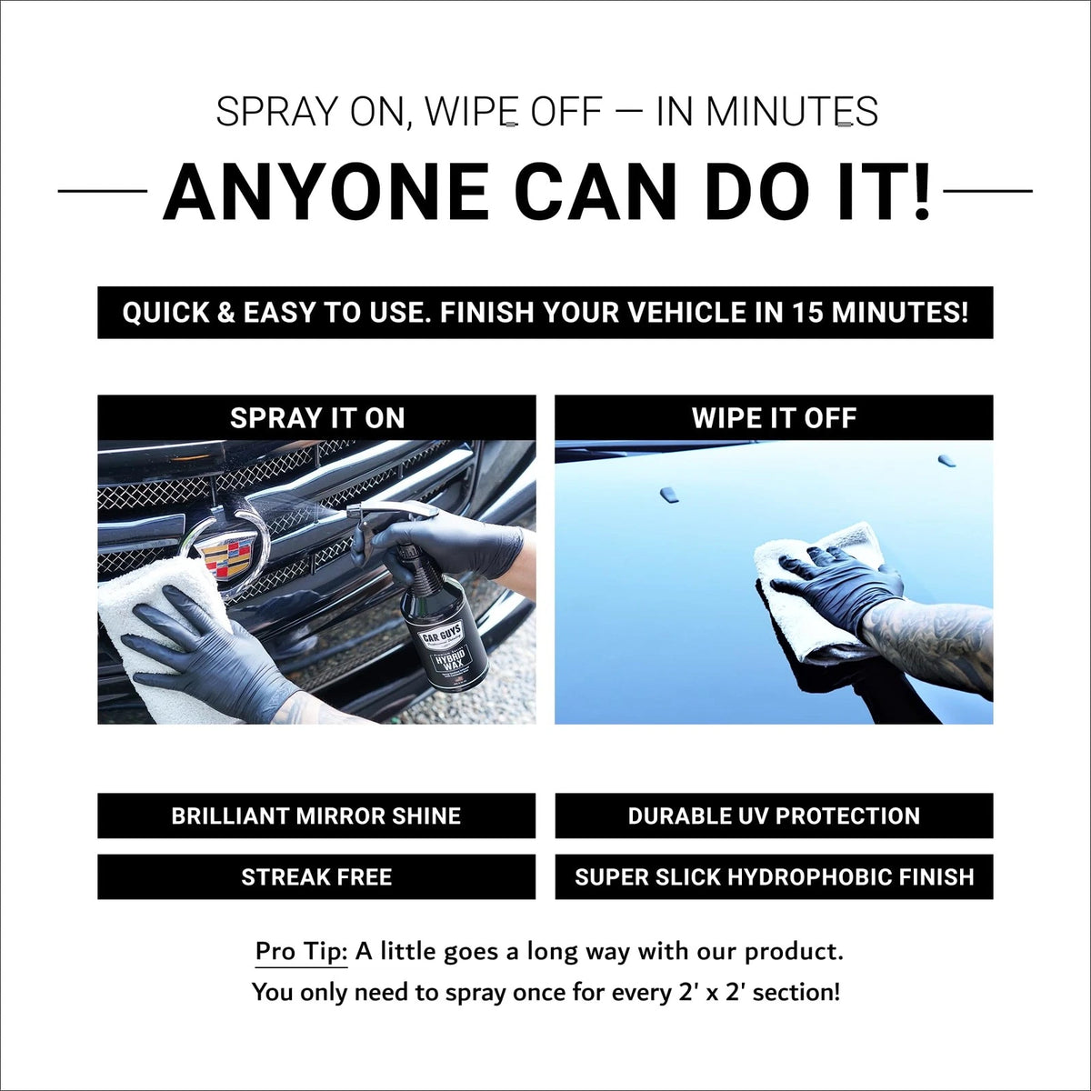 CAR GUYS Hybrid Spray Wax | Advanced Car – 18 oz Kit, No Color