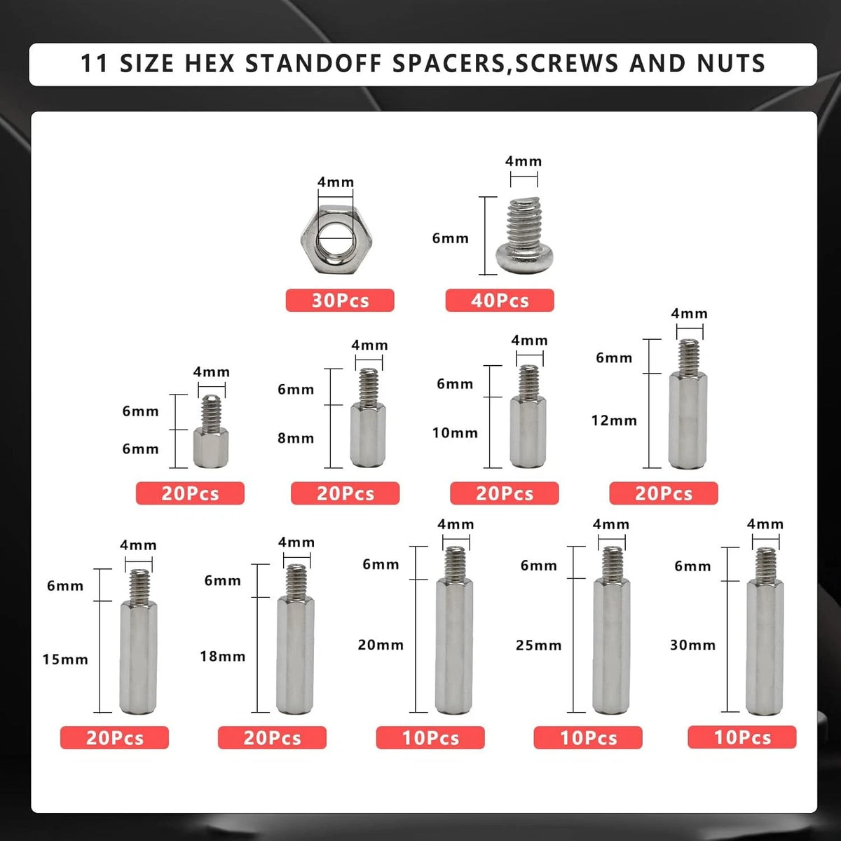 210 Pieces Hex Standoff Spacers M4 Carbon Steel Male Female Metric m4, Sliver