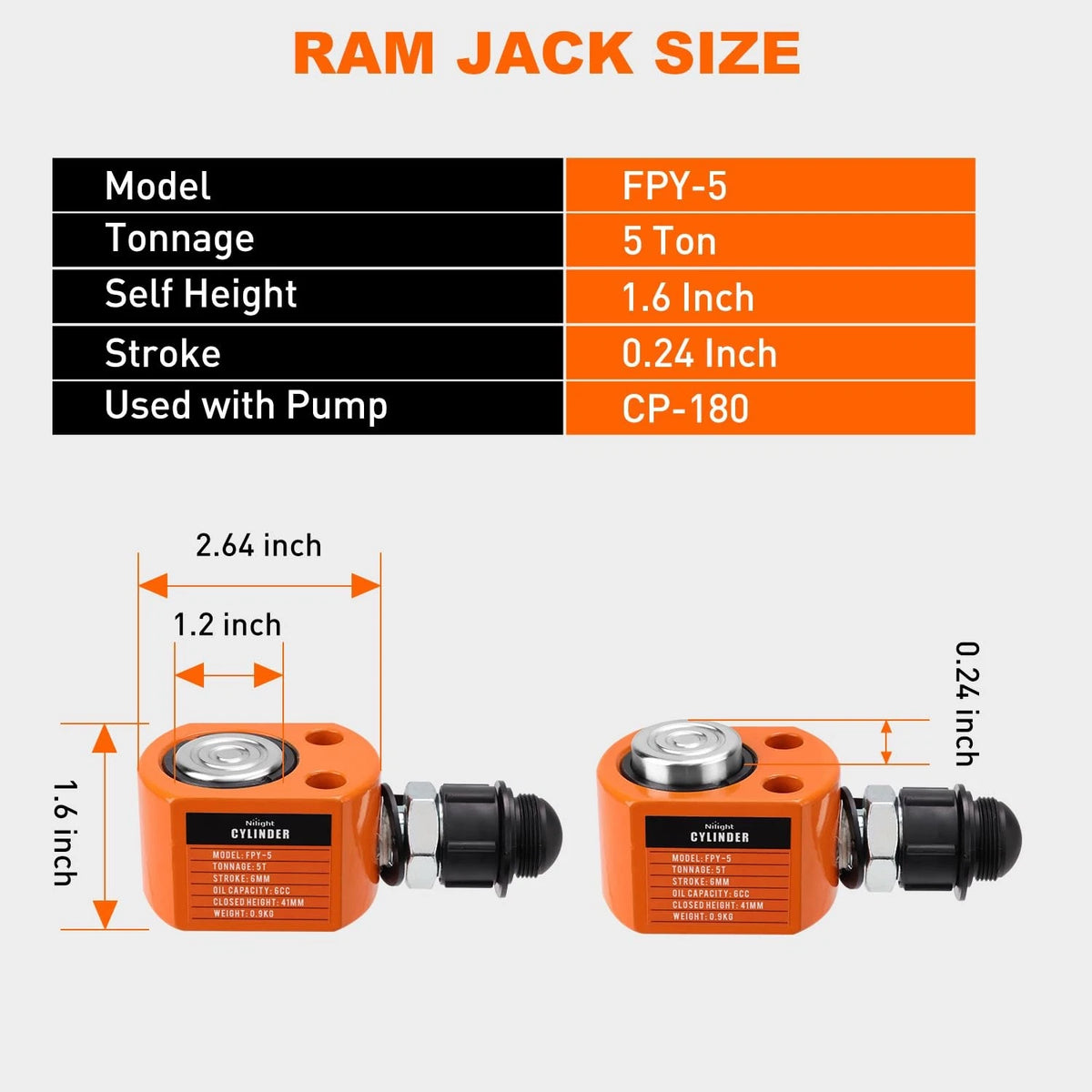 Nilight 5T Hydraulic Cylinder Jack Porta Power + Hand pump, Orange