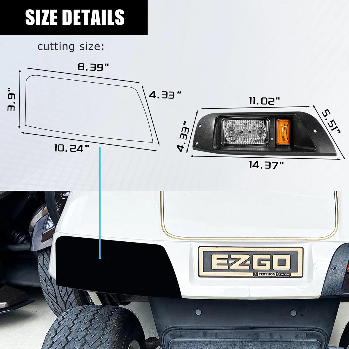 VPAHub EZGO TXT 1996-2013 LED Adjustable Light Kit 48V, 2 Black/Amber/Clear