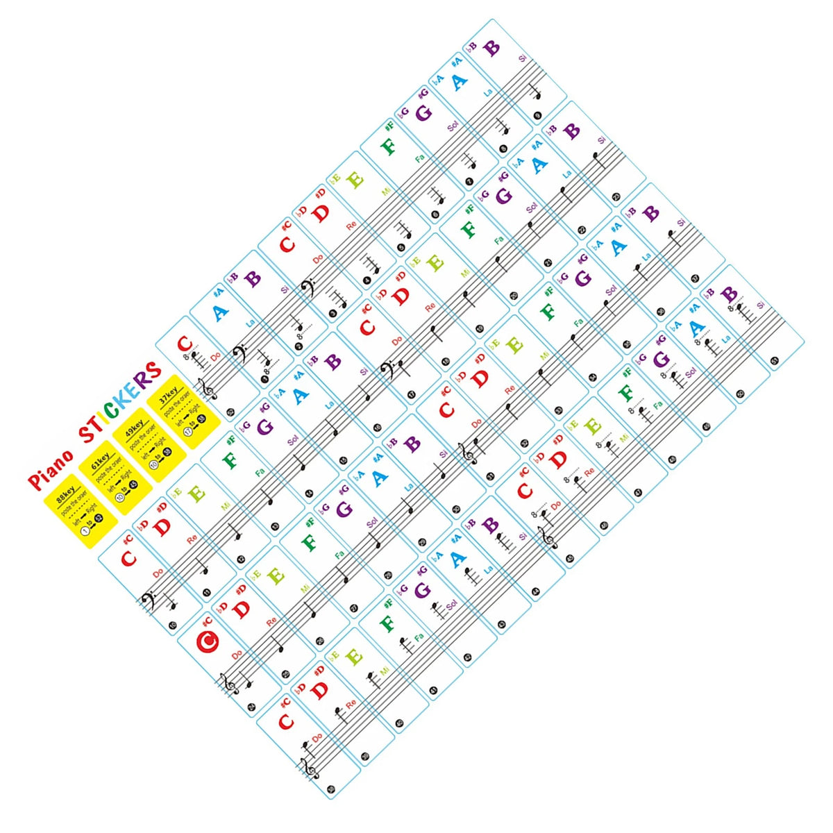 37/49/61/88 Key Universal Piano Learning Music Keyboard Sticker Note Removable