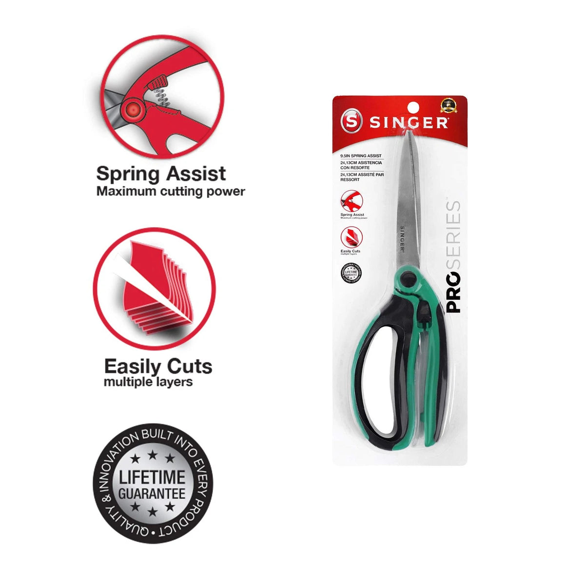 SINGER 00565 9-1/2-Inch ProSeries Spring Assist Scissor with 1-Pack, Teal