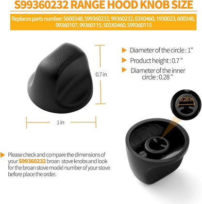 2 Pcs Upgraded S99360232 Range Hood Knob Replacement for 2 Pieces, Black