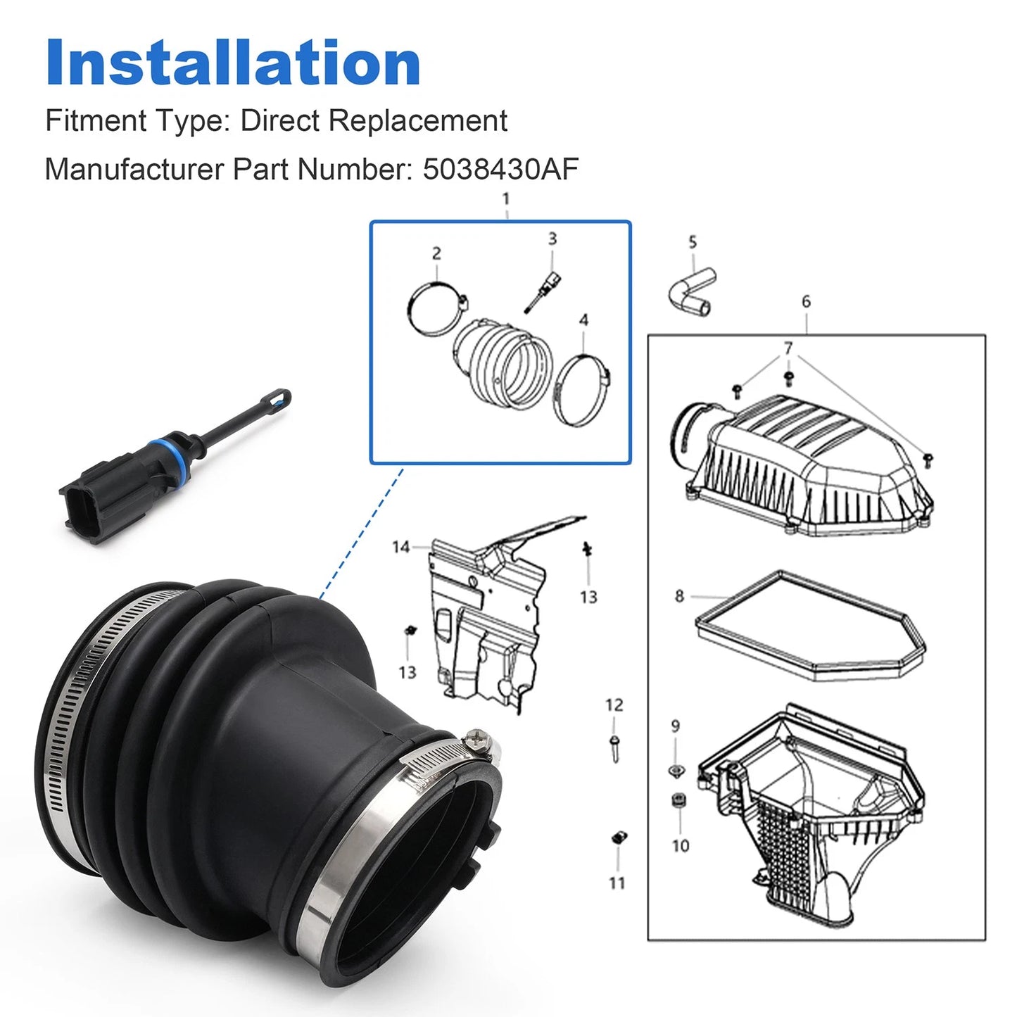 Air Intake Duct Hose for Chrysler 300 /Dodge Charger/Challenger 6.4L V8 Engine