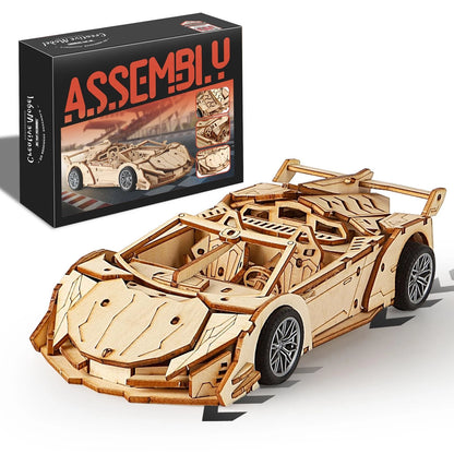 MOCBURIKU 3D Wooden Puzzles for Adults Roadster, Normal, Wood Color