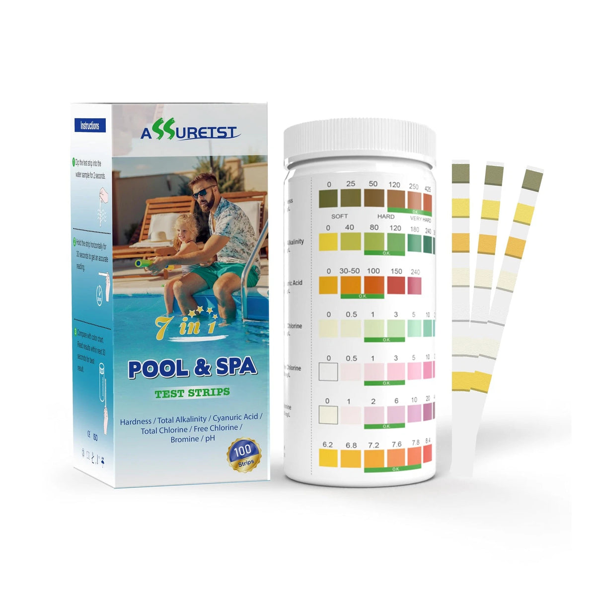 7-Way Pool Test Strips, 100 Strips Water Chemical Testing for Hot tub and...