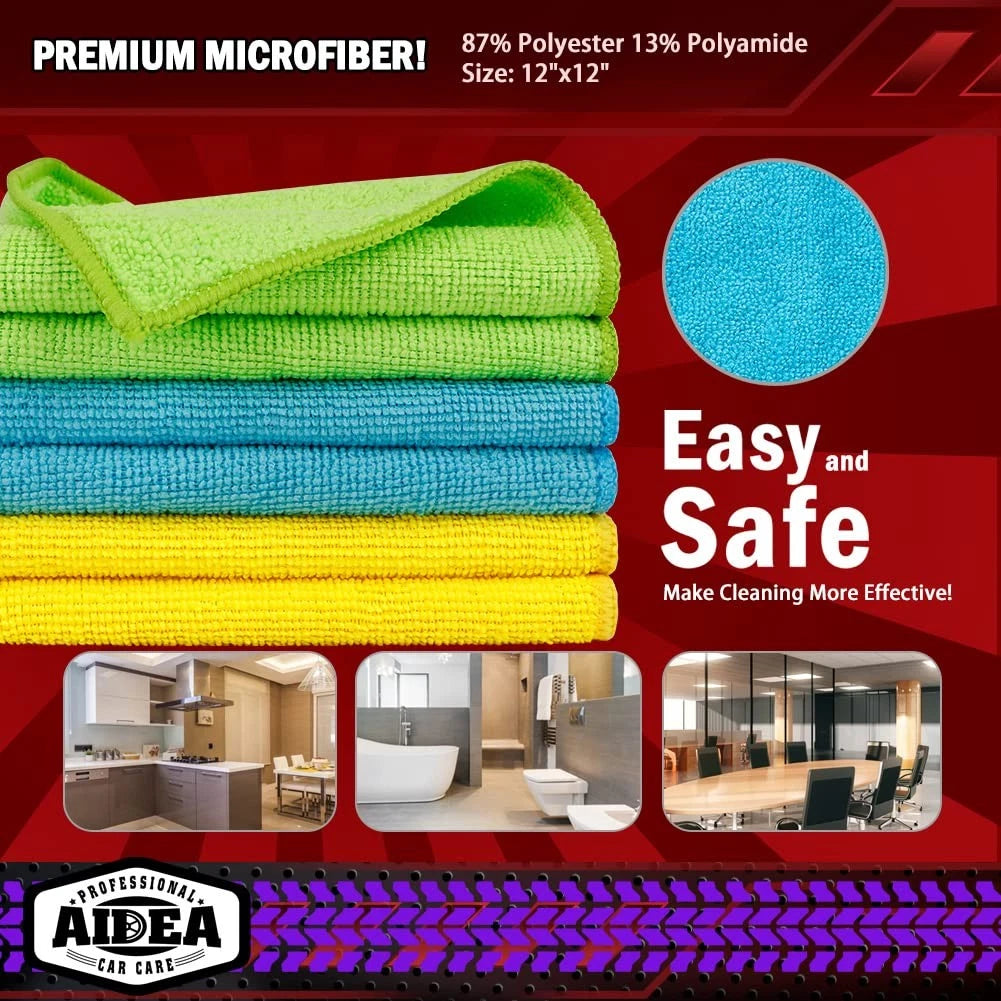 AIDEA Microfiber Cleaning Cloth-50PK, 50PK, Yellow Blue Green
