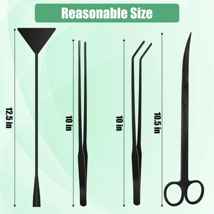 Liveek Aquarium Aquascape Tools Kit, 4 in 1 Anti-Rust Aquatic 12.5in, Black