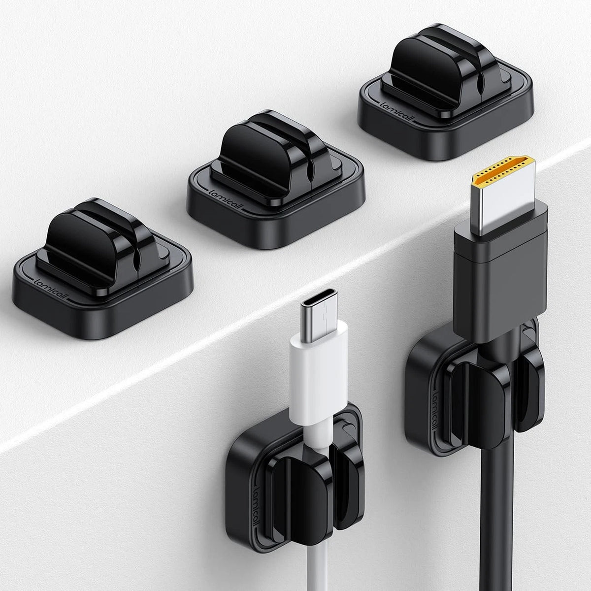 5Pack Cable Spring Holder Clips, Cord Organizer for Desk - 1Slot-5Pack, Black
