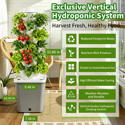 Hydroponics Growing System,30 Pods Hydroponic Tower,Space-Saving Black