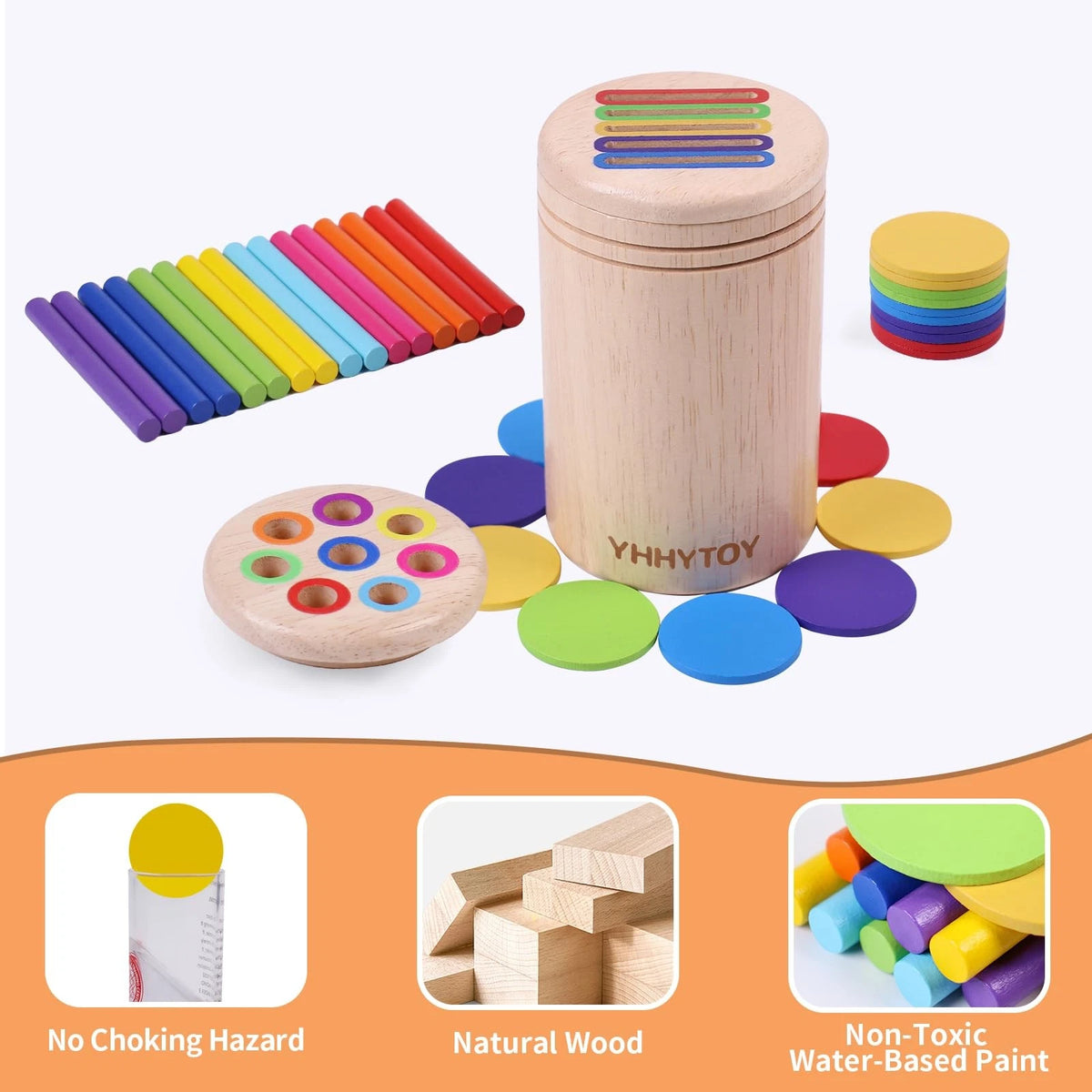 YHHYTOY Montessori Toys for 3 Year Old, Dual Play Wooden Medium, Multicolor
