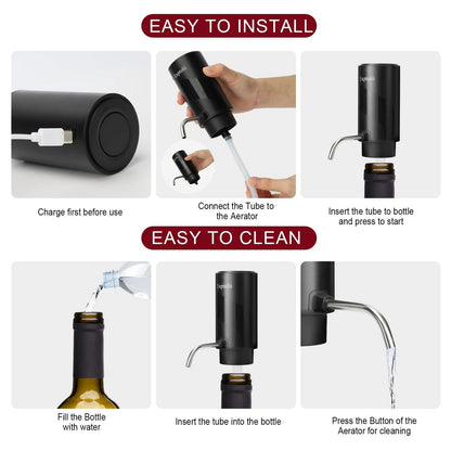 Electric Wine Aerator, Decanter, Dispenser, 7 Ounces, Black
