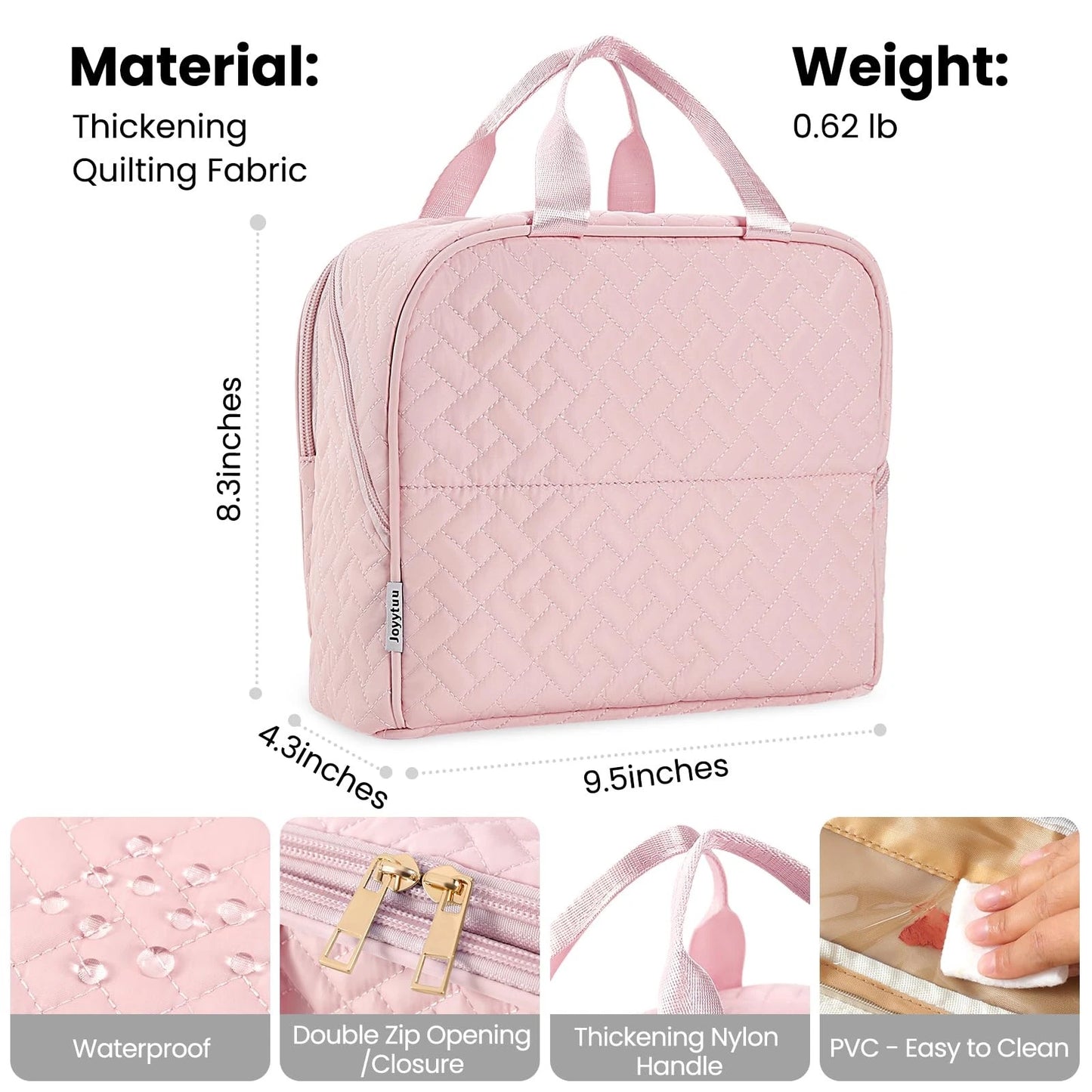 JOYYTUU Standing Makeup Bag, Large Capacity with Room for Brushes Light Pink