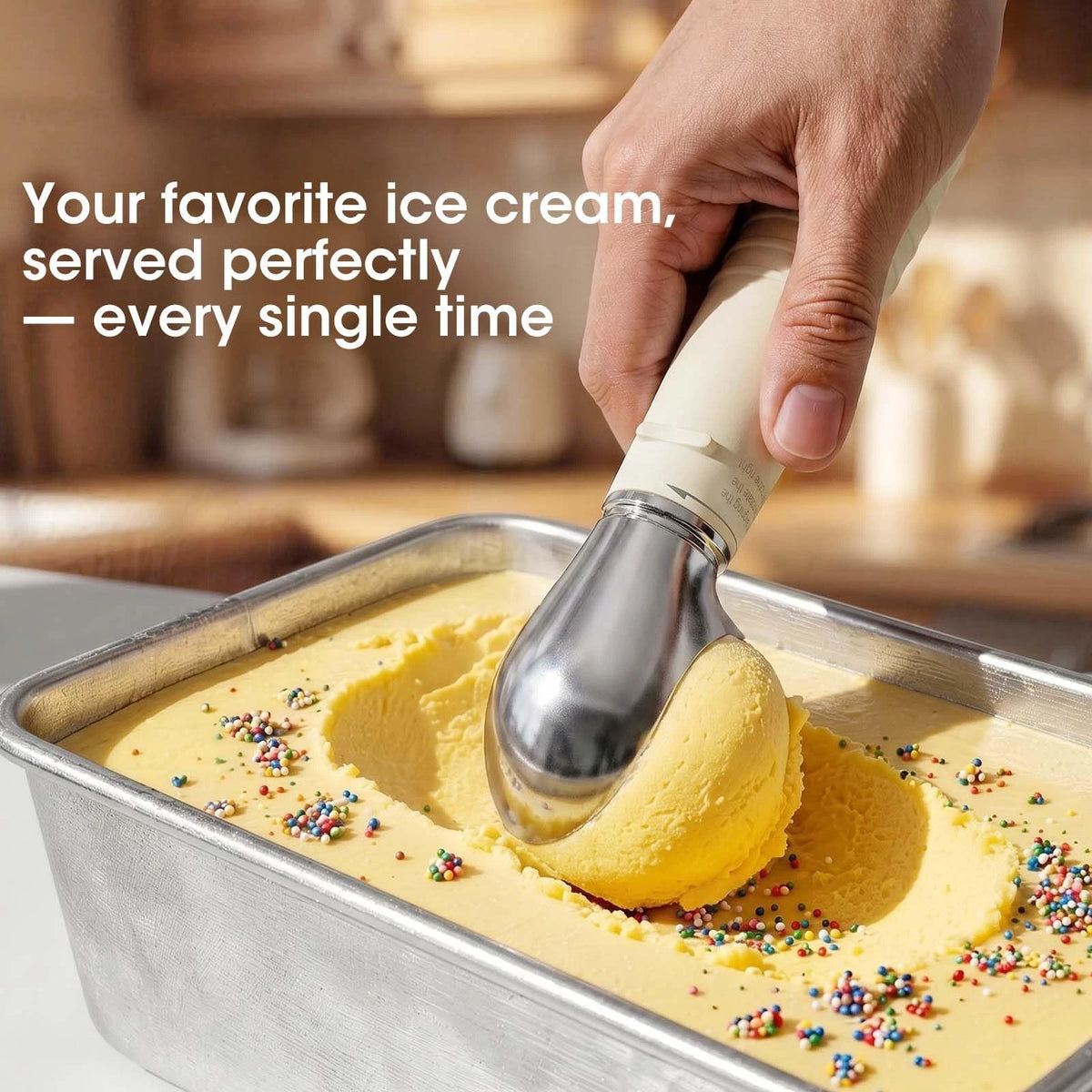 Heated Ice Cream Scoop with Removable Head – Dishwasher Safe 2oz, Beige