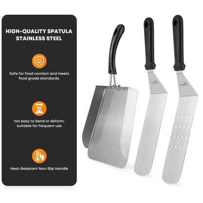 Stanbroil Stainless Steel Griddle Food Mover, 3 PCS 13" x 7", Silver/Black