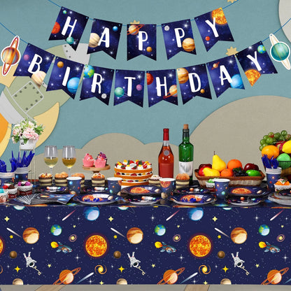 Outer Space Birthday Party Supplies Serve 24 Tableware Set, Blue