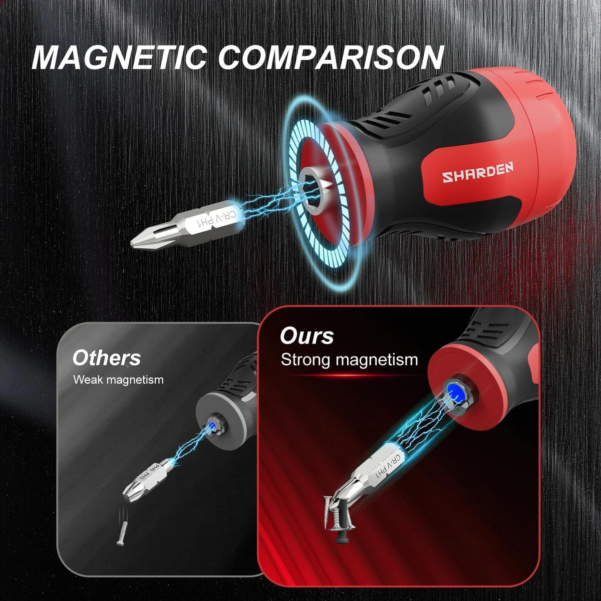 SHARDEN 8 in 1 Stubby Multi Screwdriver with 6 CRV Bits Standard, Red