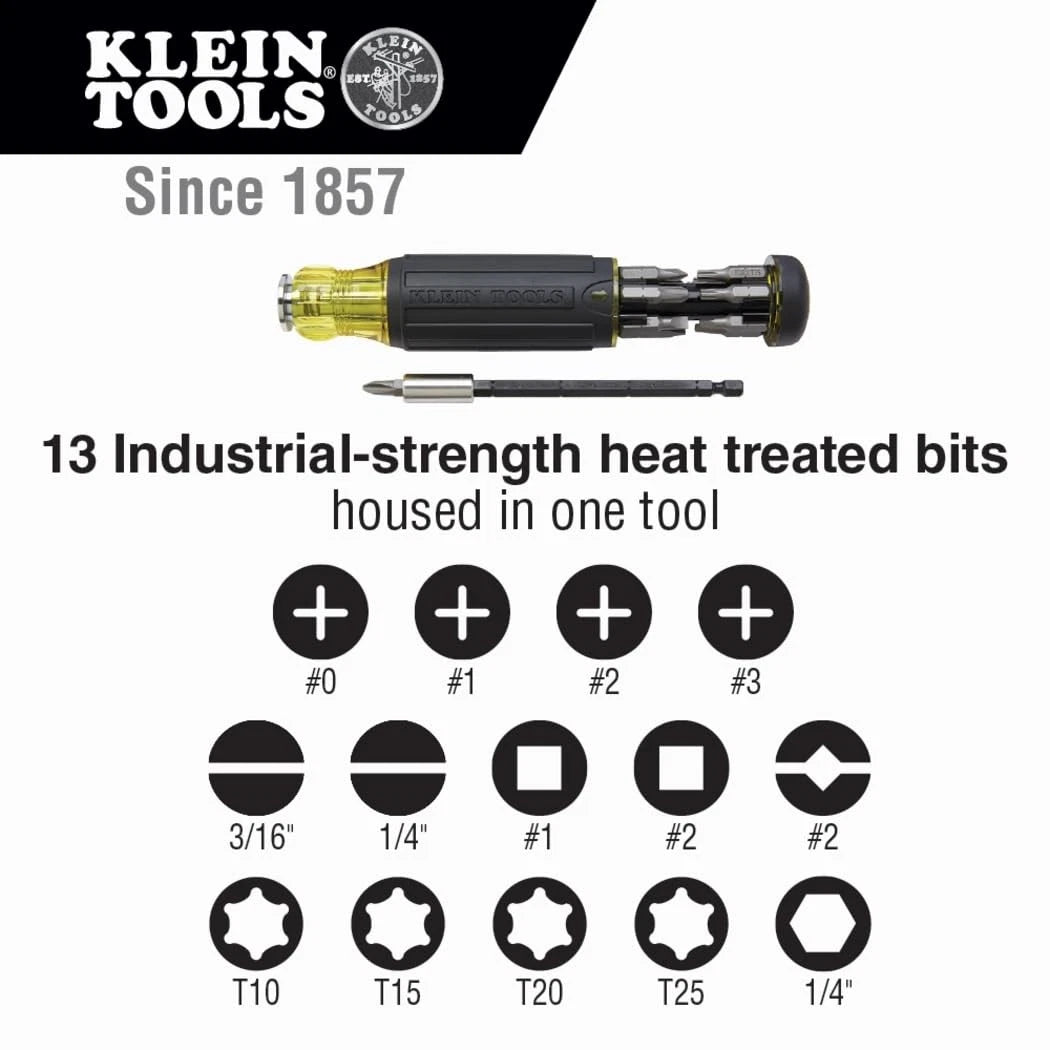 Klein Tools 32303 Multi-Bit Screwdriver/Nut Driver, 14-in-1, Black/Yellow