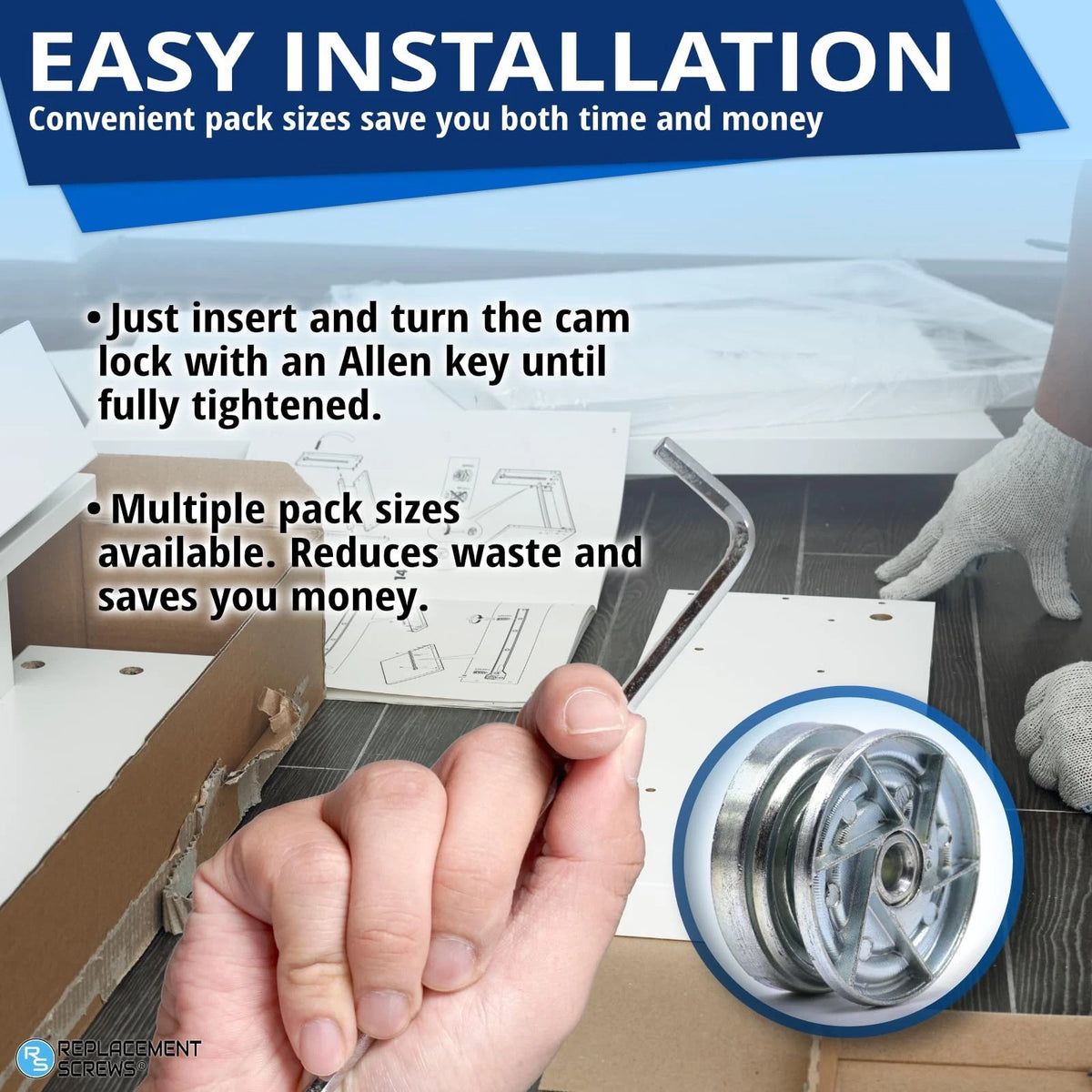 ReplacementScrews Bed Frame Cam Wheel Locks Compatible with IKEA Part Zinc