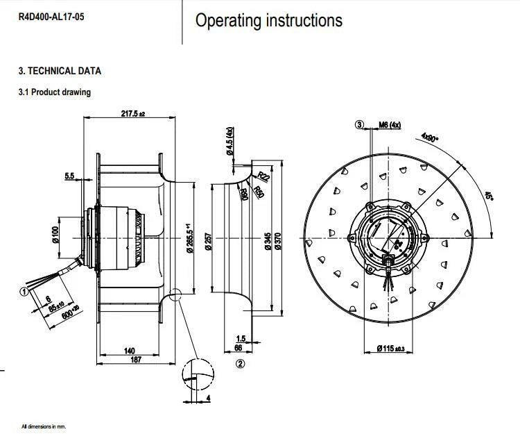 Ebmpapst R4D400-AL17-05 AC 400/480V 450/740W Centrifugal Cabinet Cooling Fan