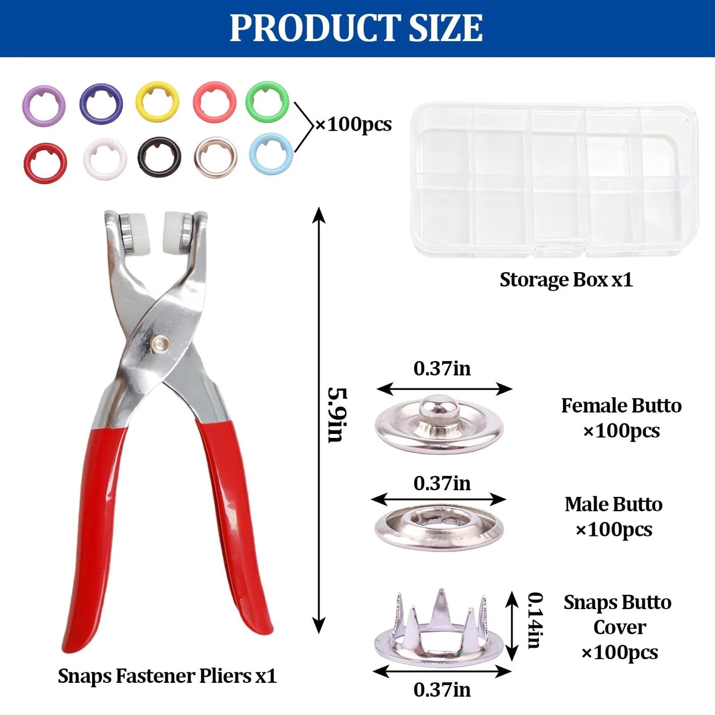 100 Sets Snap Button Kit with 10 Colors,Metal Snaps Buttons Multicolor